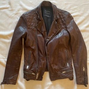 AllSaints Conroy Leather Biker Jacket in Oxblood/Brown -- Men's size XS